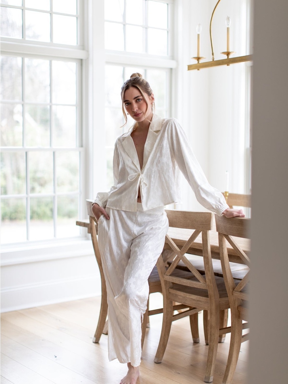 Waverles Lily Bridal Jacquard Pajama Set Dove Ivory NWT Size Medium Wedding